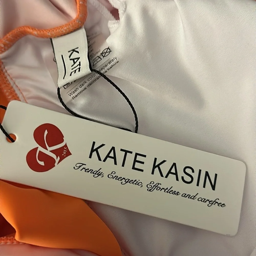 Kate Kasin Women’s 2-Piece Orange Tankini Swimsuit Sz Medium NWT Resortwear Chic - Picture 12 of 15